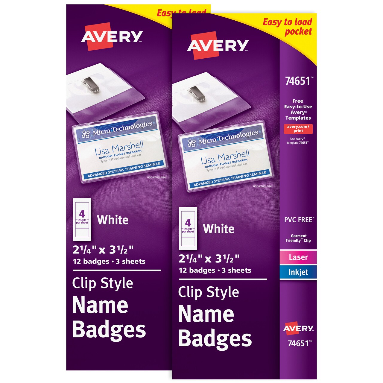 Avery Clip Style Name Badges, 2-1/4" x 3-1/2", (2 Pack of 74651)